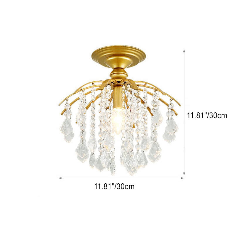 Modern Luxury Crystal Iron Semi-Flush Mount Ceiling Light for Living Room