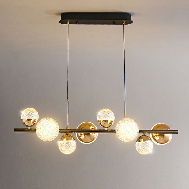Modern Luxury Acrylic Spherical LED Island Chandelier with Iron Rods