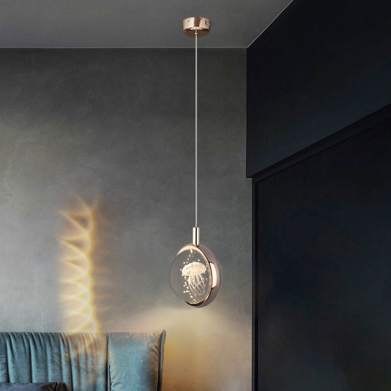 Modern Minimalist Aluminum Crystal LED Pendant Light for Bedroom