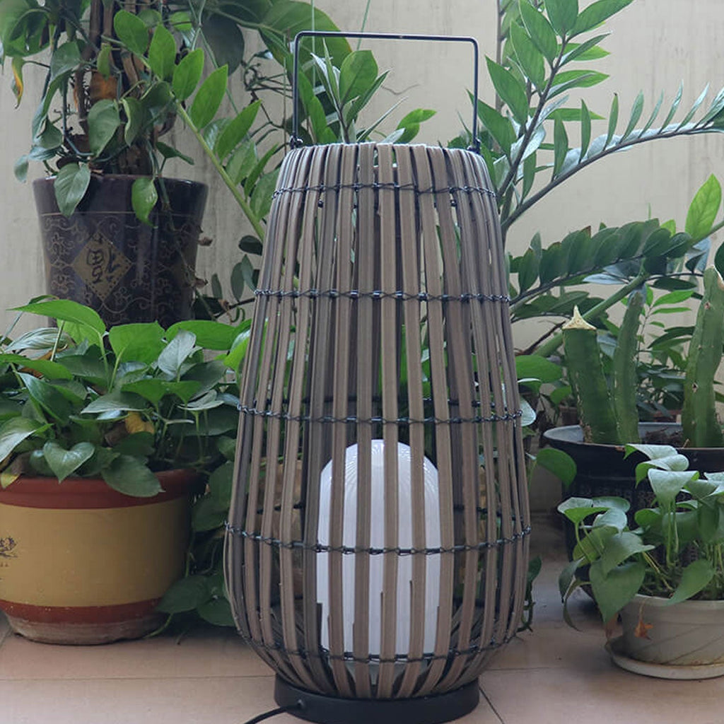 Modern Rattan Weaving Oval Outdoor Waterproof Floor Lamp