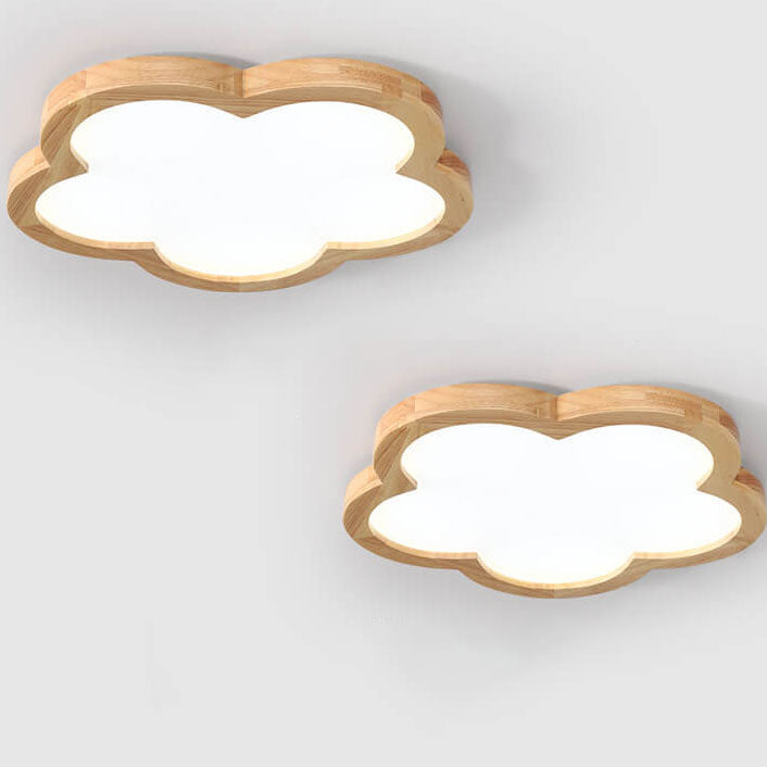 Nordic Simple Solid Wood Flower LED Slim Kids Flush Mount Ceiling Light Fixture, Cute Kids Room Lighting, Sky Blue and White Nursery Light, Modern Children's Ceiling Lamp, Energy Efficient LED Kids Decor Lighting