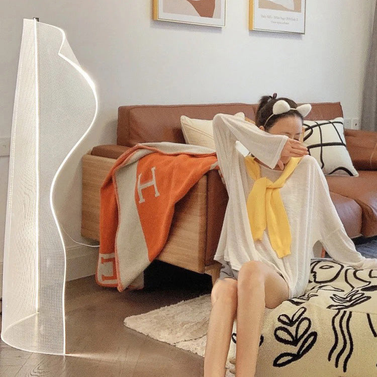 Modern Art Deco Acrylic Aluminum LED Floor Lamp for Living Room  

Transform your living space with this stunning Modern Art Deco floor lamp. Crafted from durable acrylic and aluminum, this irregular-shaped lamp features energy-efficient LED lighting that