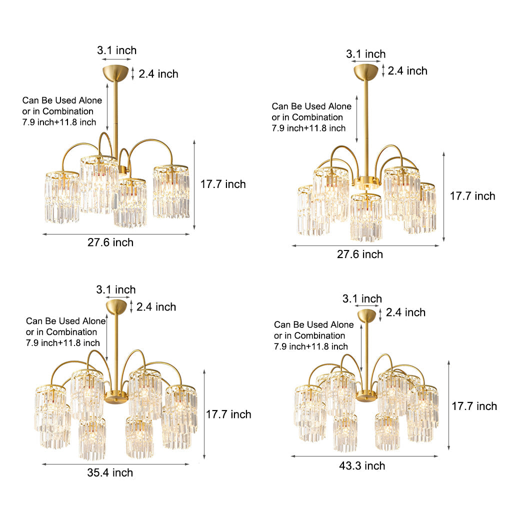 Crystal Shade Copper Curved Arms Luxury Chandelier Light