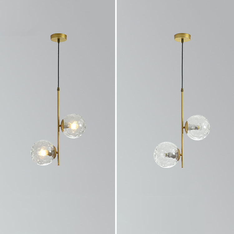 Modern Minimalist Iron Glass Round Ball Branch Chandelier 2-Light Living Room
