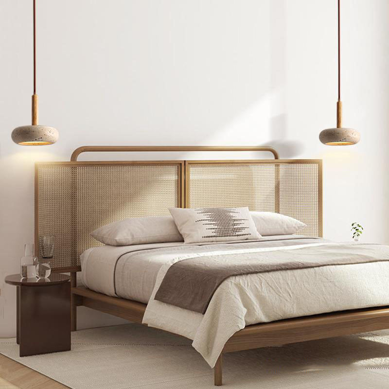 Contemporary Scandinavian Oval Solid Wood Yellow Travertine LED Pendant Light for Living Room