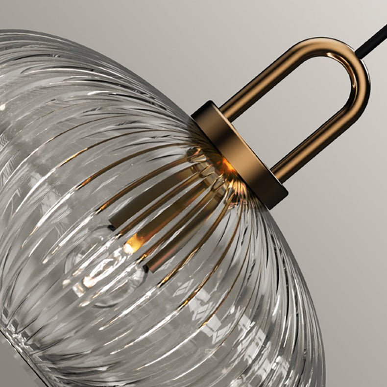 Contemporary Nordic Oval Pumpkin Pendant Light - Striped Glass & Stainless Steel 1-Light for Living Room