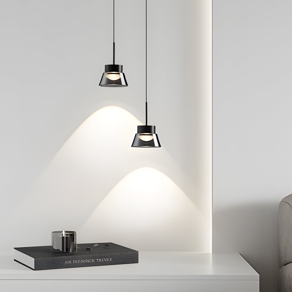 1/2-Light Smoked Gray Glass Pendant Light - Black Hanging Ceiling Lamp for Bedroom Island Chandelier