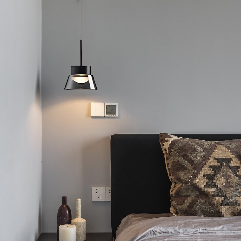 1/2-Light Smoked Gray Glass Pendant Light - Black Hanging Ceiling Lamp for Bedroom Island Chandelier