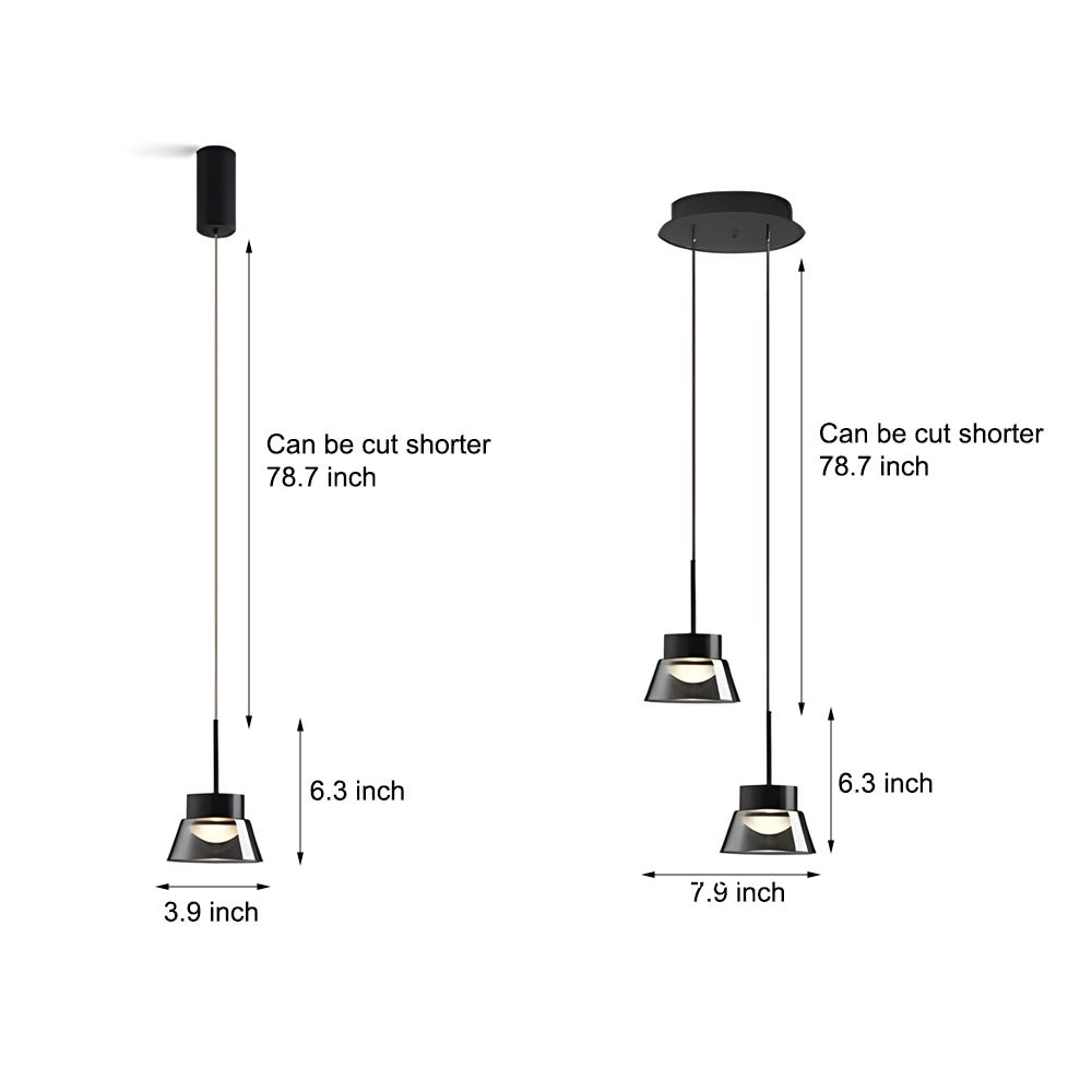 1/2-Light Smoked Gray Glass Pendant Light - Black Hanging Ceiling Lamp for Bedroom Island Chandelier