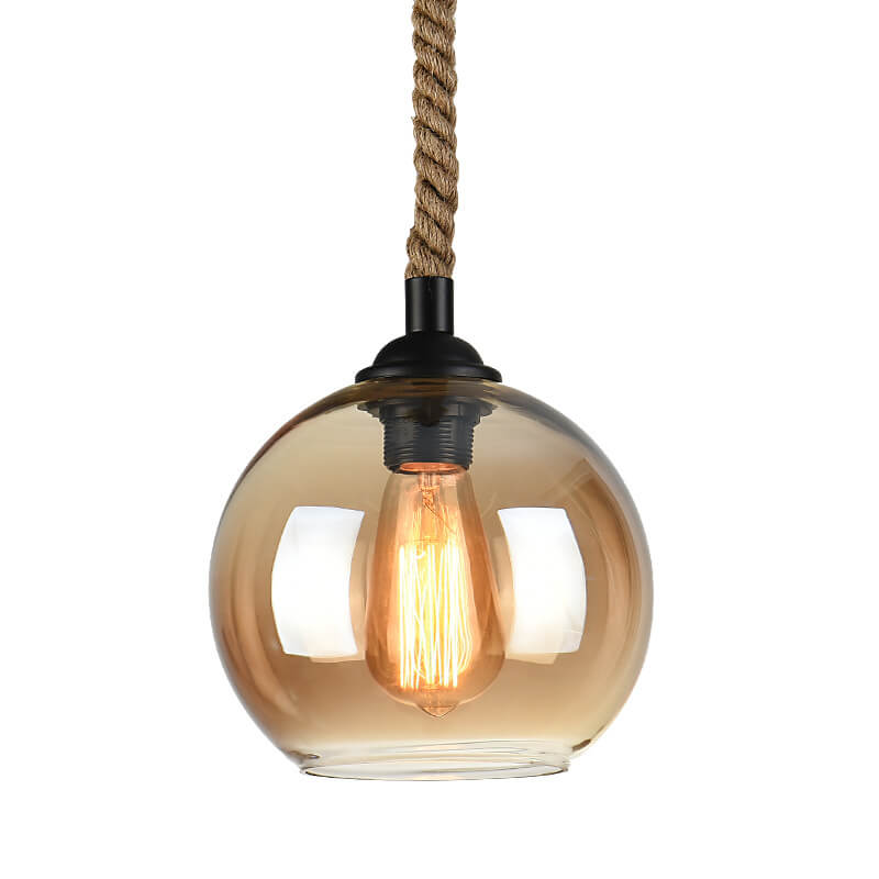 Vintage Glass and Metal Rope Pendant Light - 1-Light Round Fixture for Living Room
