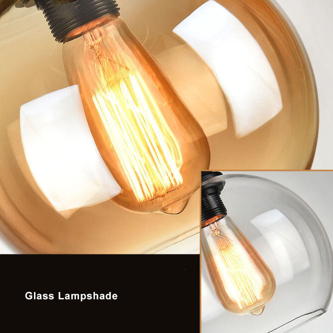 Vintage Glass Metal Rope Pendant Light – 1-Light Round Fixture for Living Room