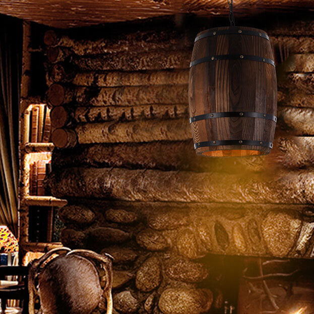 Rustic Round Iron Wood Wine Barrel Pendant Light for Dining Room

Elevate your dining space with this charming rustic pendant light inspired by traditional wine barrels. This 1-light fixture features a beautifully crafted round iron design paired with aut