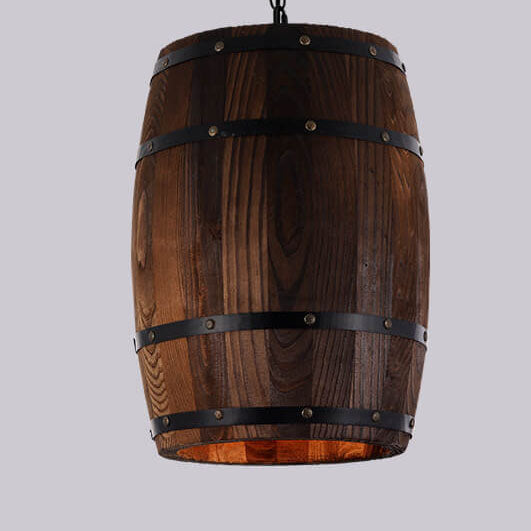 Rustic Iron Wood Wine Barrel Pendant Light for Dining Room