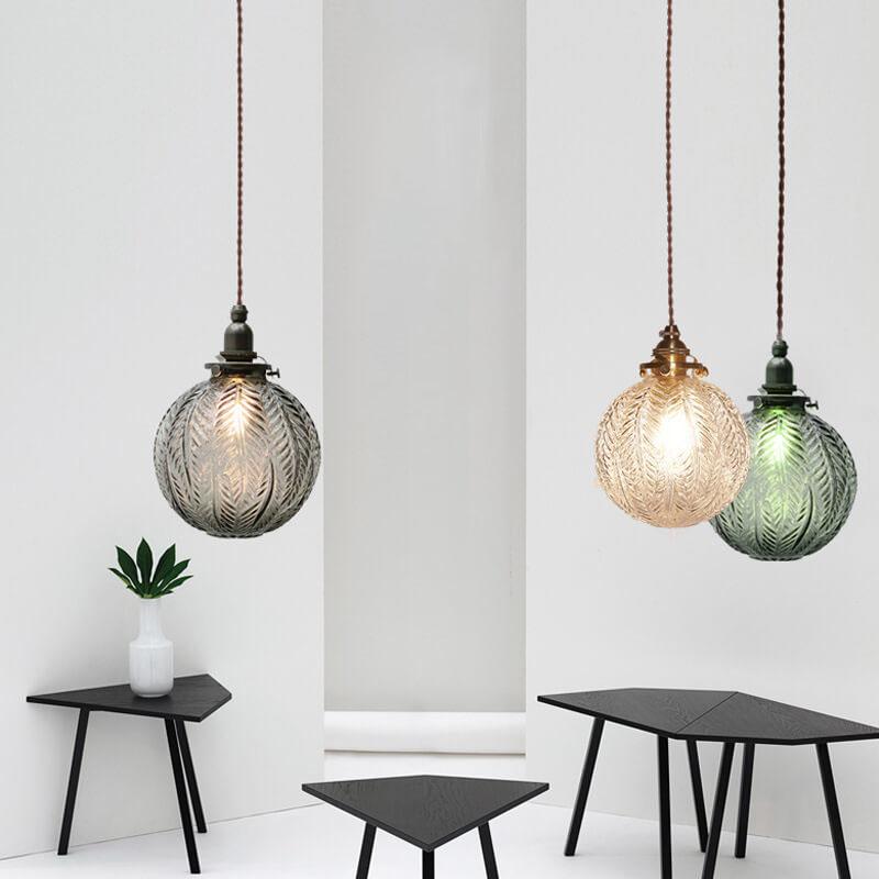 Retro Lotus Glass 1-Light Globe Pendant Light
