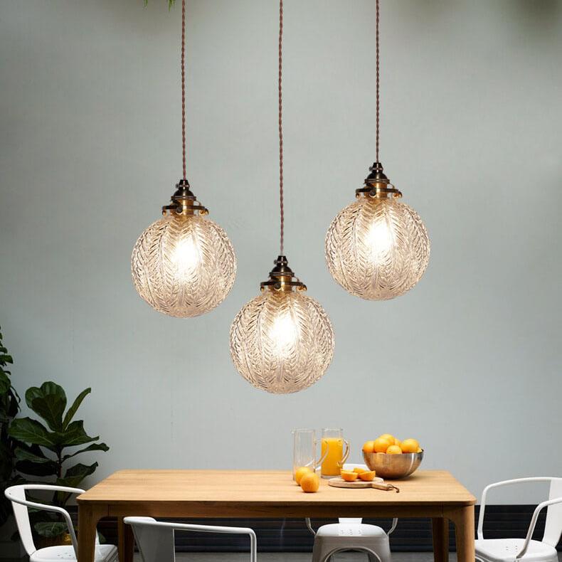 Retro Lotus Glass Pendant Light - 1-Light Globe Fixture for Vintage Decor
