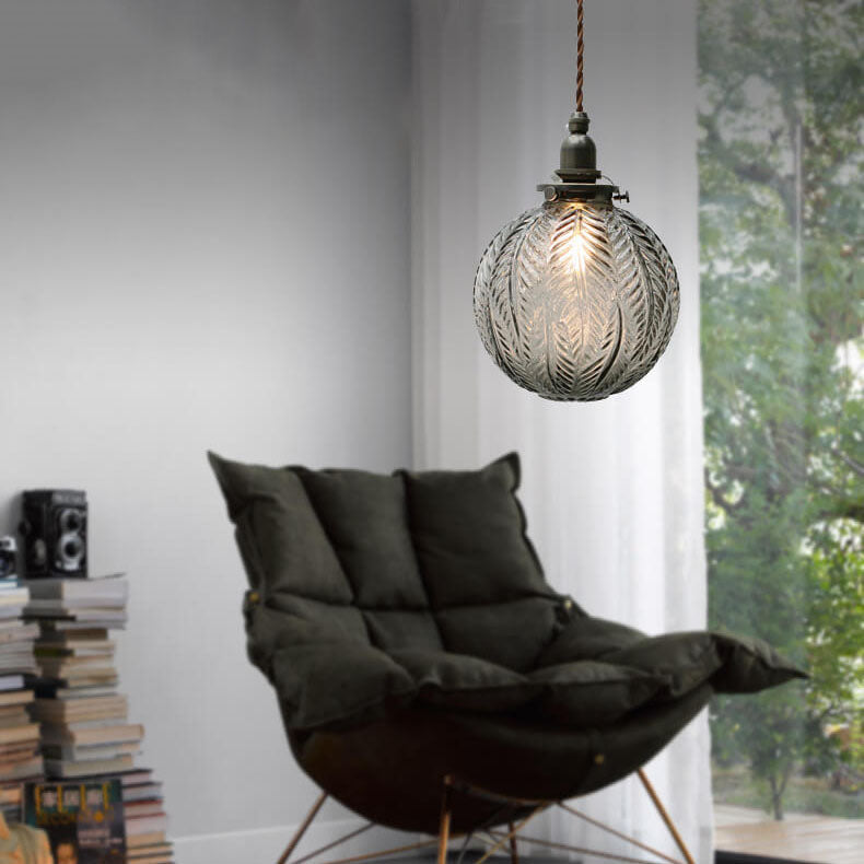 Retro Lotus Glass 1-Light Globe Pendant Light