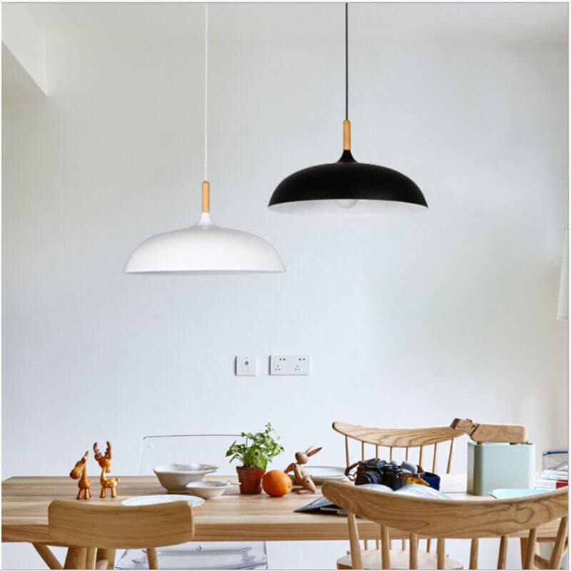 Modern Metal Wooden Dome Pendant Light - 1-Light Ceiling Fixture