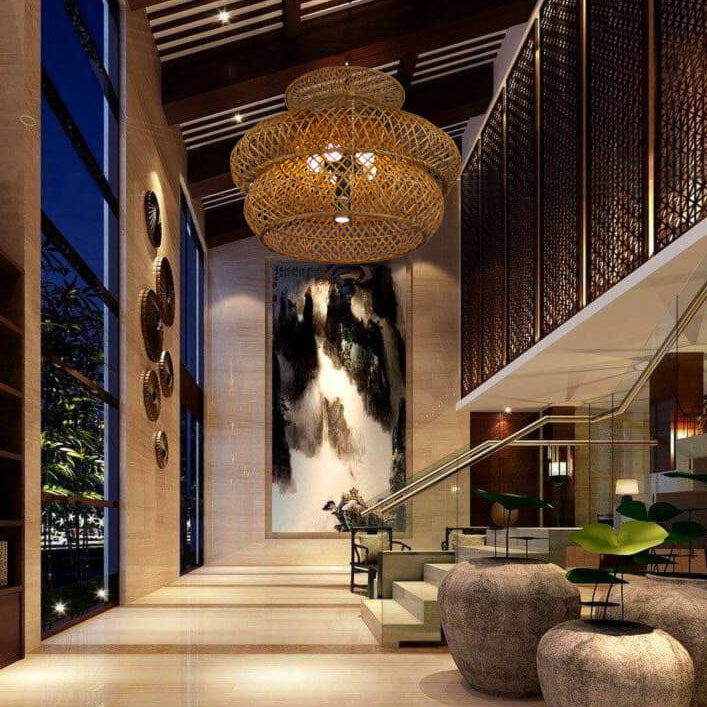 Retro Rattan 3 Layer 4/6 Light Chandelier - Boho Style Ceiling Fixture