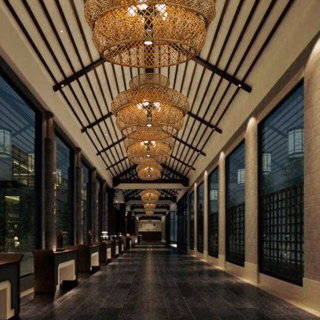 Retro Rattan 3 Layer 4/6 Light Chandelier - Boho Style Ceiling Fixture