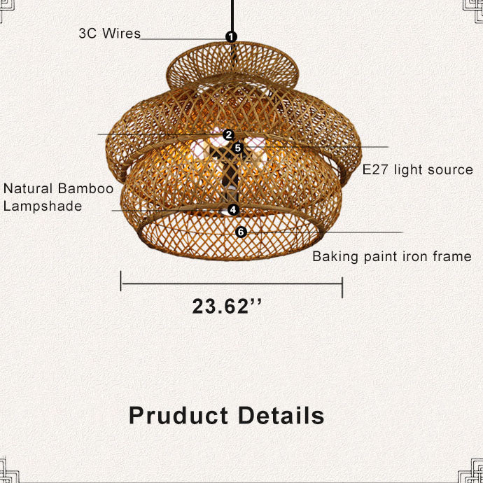 Retro Rattan 3 Layer 4/6 Light Chandelier - Boho Style Ceiling Fixture