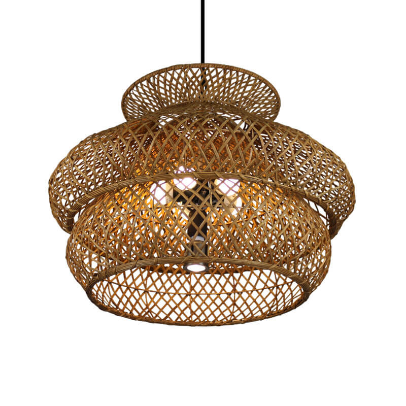 Retro Rattan 3 Layer 4/6 Light Chandelier - Boho Style Ceiling Fixture