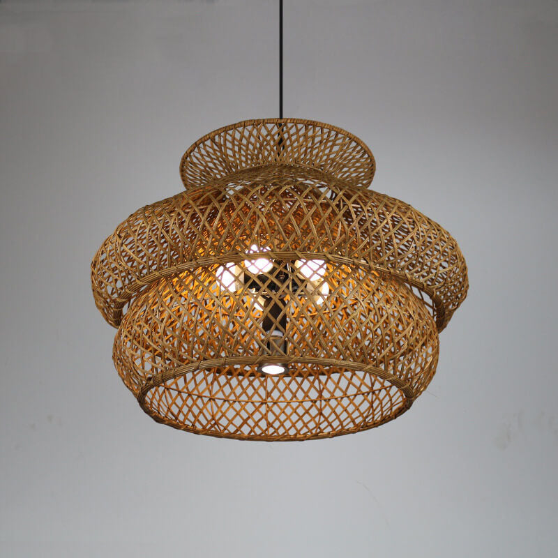 Retro Rattan 3 Layer 4/6 Light Chandelier - Boho Style Ceiling Fixture