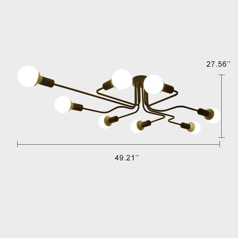 Wrought Iron 8-Light Sputnik Linear Semi-Flush Mount Lighting Fixture