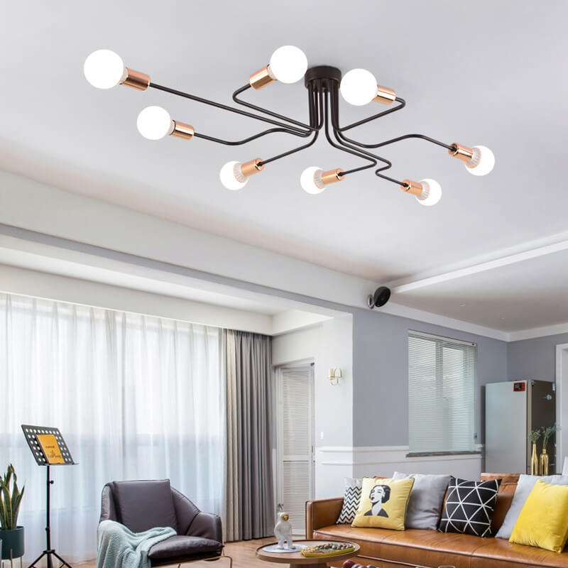 Wrought Iron 8-Light Sputnik Linear Semi-Flush Mount Lighting Fixture