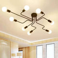 Wrought Iron 8-Light Sputnik Linear Semi-Flush Mount Lighting Fixture