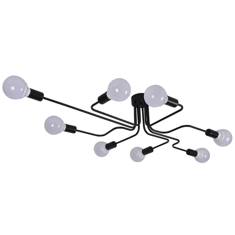 Wrought Iron 8-Light Sputnik Linear Semi-Flush Mount Lighting Fixture
