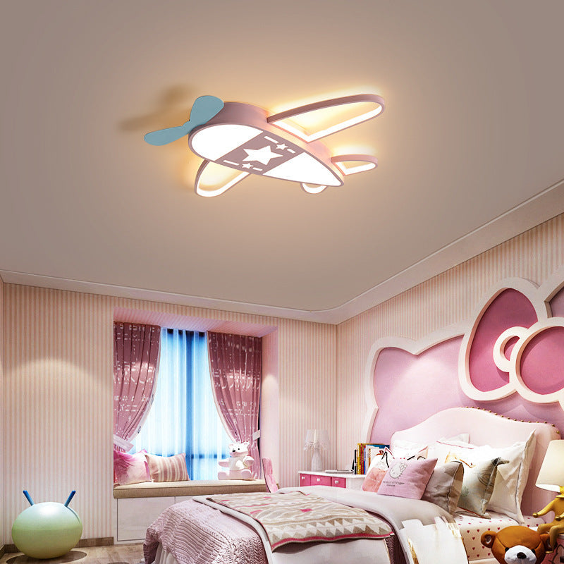 Modern Art Deco Kids PC Creative Childlike Airplane Shape LED Flush Mount Light for Children's Room, Playroom Ceiling Light, Colorful Aircraft Design, Nursery Lighting, Unique Kids Light Fixture, Illumination for Boys and Girls, Decorative Airplane Ceilin