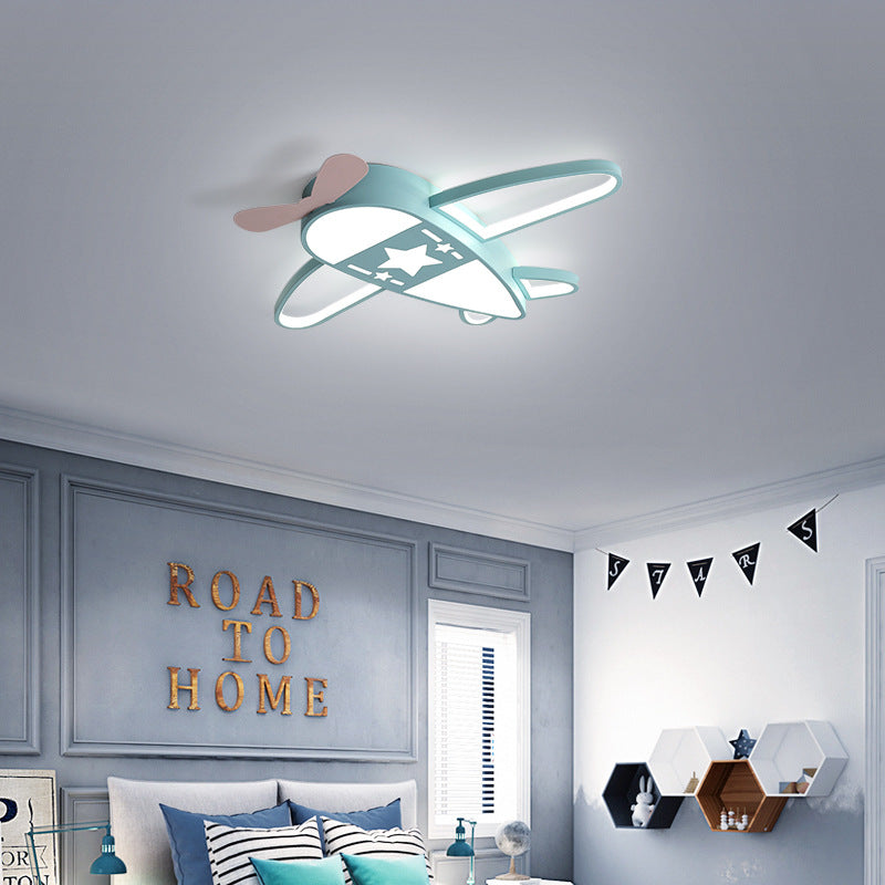 Modern Art Deco Kids PC Creative Childlike Airplane Shape LED Flush Mount Light for Children's Room, Playroom Ceiling Light, Colorful Aircraft Design, Nursery Lighting, Unique Kids Light Fixture, Illumination for Boys and Girls, Decorative Airplane Ceilin