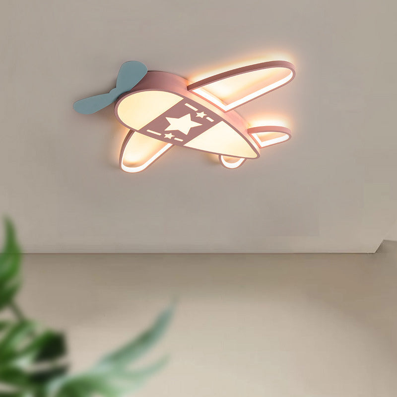Modern Art Deco Kids PC Creative Childlike Airplane Shape LED Flush Mount Light for Children's Room, Playroom Ceiling Light, Colorful Aircraft Design, Nursery Lighting, Unique Kids Light Fixture, Illumination for Boys and Girls, Decorative Airplane Ceilin