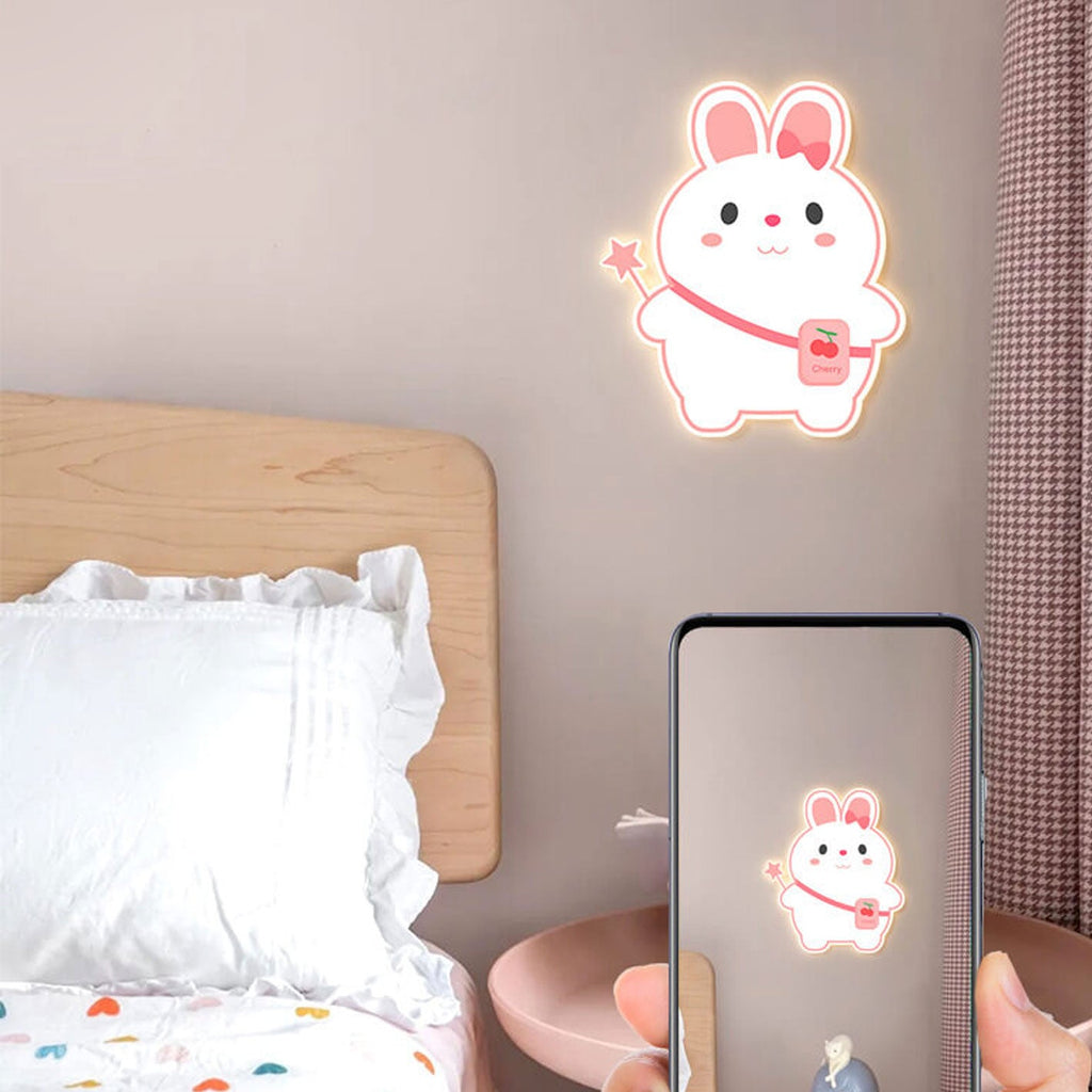 Creative Cartoon Rabbit Unicorn Kids LED Wall Sconce Lamp Night Light for Nursery Bedroom Home Decor Cute Animal Design Battery Operated Soft Glow Accent Light for Children's Room Playroom Wall Decor Gifts for Kids
