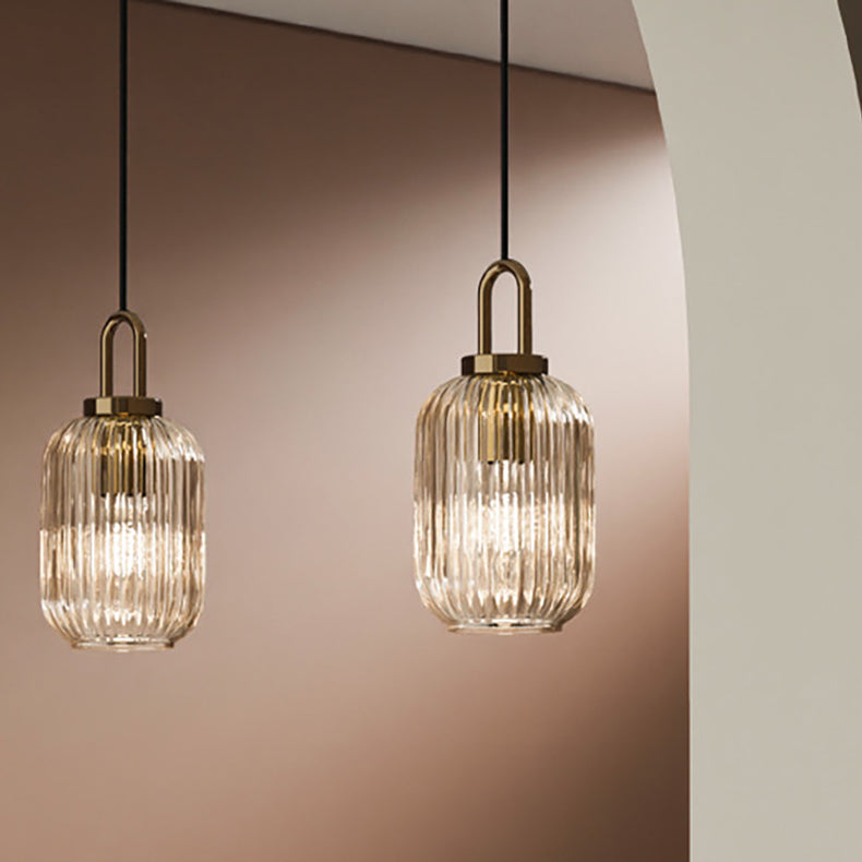 Contemporary Nordic Oval Pumpkin Pendant Light - Striped Glass & Stainless Steel 1-Light for Living Room