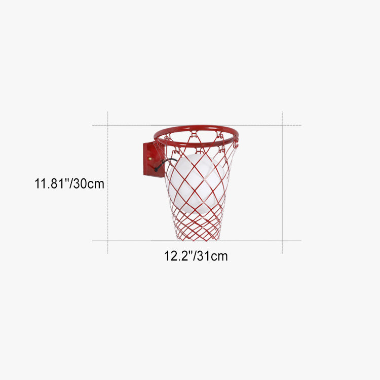 Modern Art Deco Kids Iron Glass Basketball Hoop 1-Light Wall Sconce Lamp Bedroom Lighting Decorative Fixture Adjustable Sports Theme Room Decor Playful Nightlight for Boys Girls Unique Design Fun Basketball Decor Wall Light
