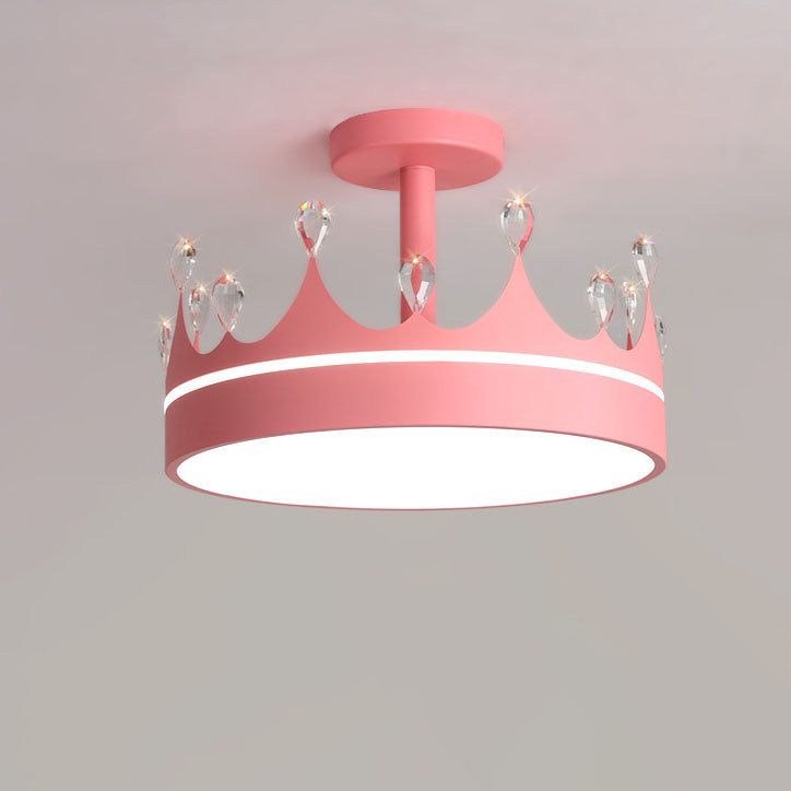 Contemporary Creative Cartoon Crown LED Kids Semi-Flush Mount Ceiling Light for Bedroom, Cute Nursery Lighting Fixture, Stylish Children's Room Decor, Energy-Efficient LED Ceiling Lamp, Modern Crown Design, Fun and Playful Kids Lighting, Bright and Cheerf