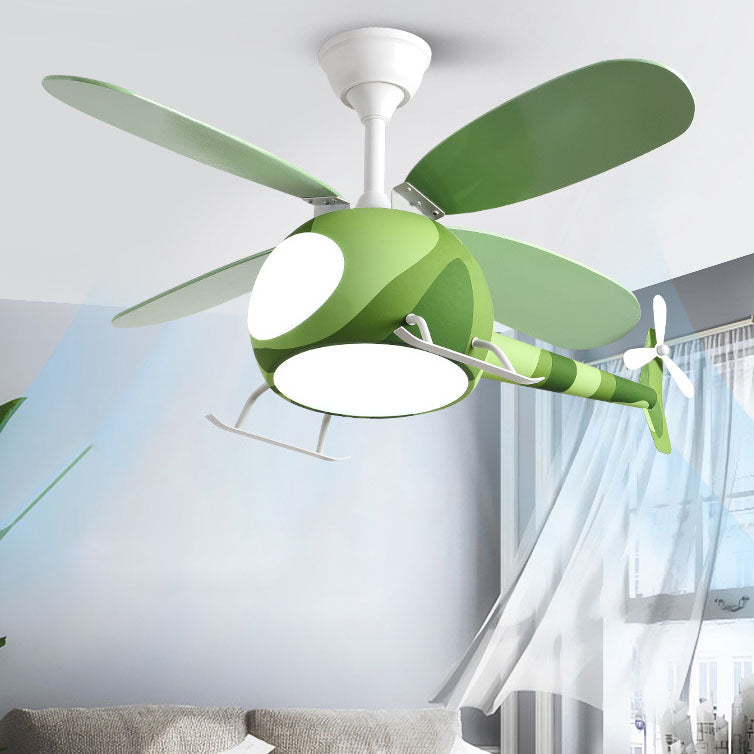 Contemporary Iron Cartoon Planes LED Ceiling Fan Light for Bedroom