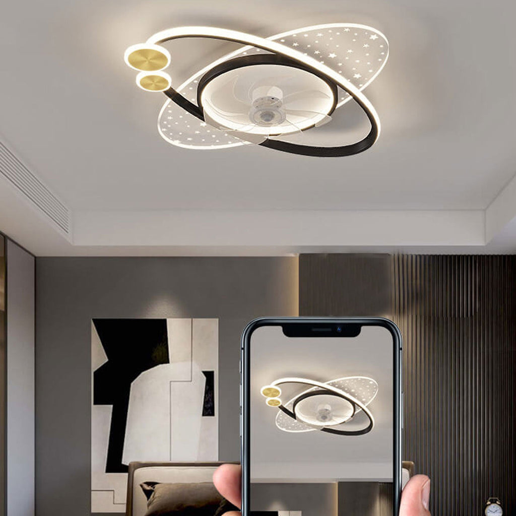 Modern LED Flush Mount Ceiling Fan Light - Creative Planet Star Effect Design, Energy Efficient, Stylish Home Lighting
