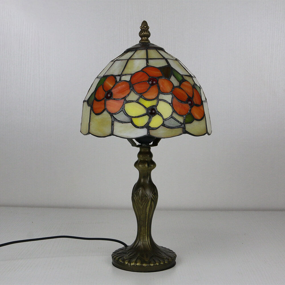 Vintage Tiffany Animal Flower Stained Glass Dome 1-Light Table Lamp