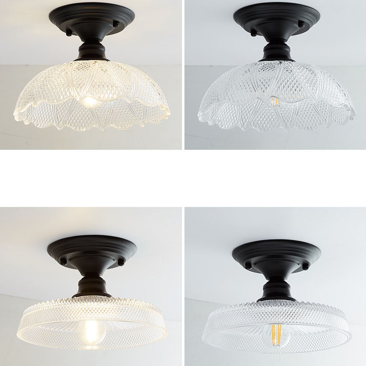 Contemporary Nordic Iron Glass Floral Round Geometry Semi-Flush Mount Light for Living Room & Bedroom
