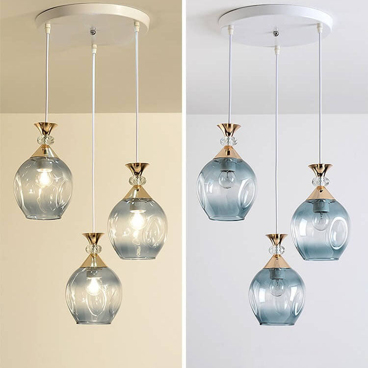 Contemporary Nordic Gradient Glass Orb 1/3 Light Island Chandelier for Living Room