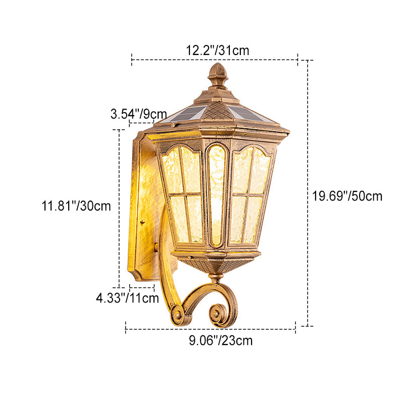 Traditional Solar Outdoor Lantern Wall Sconce - Aluminum Glass Waterproof 1-Light Patio Lamp