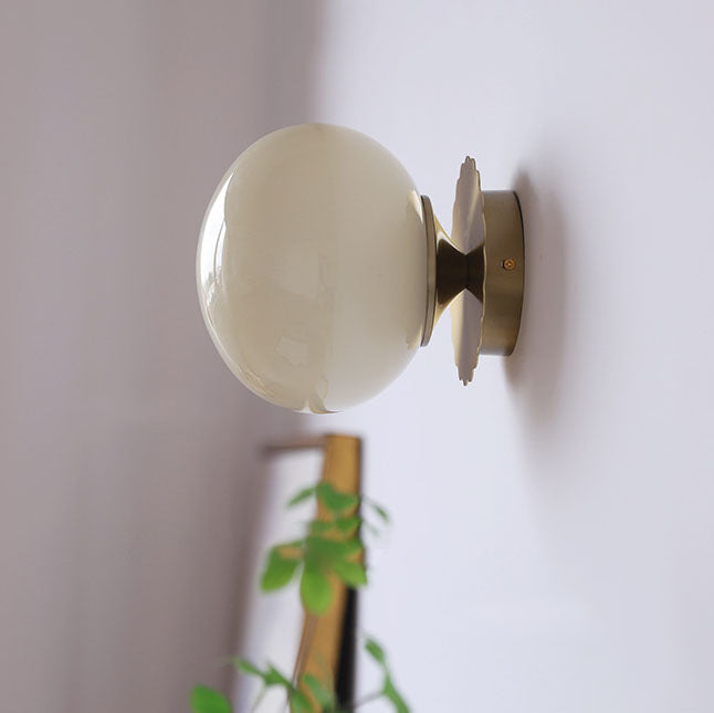 Modern Vintage Minimalist Round Iron Glass Wall Sconce Lamp 1-Light