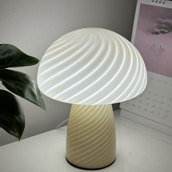Modern Minimalist Mushroom Glass 1-Light Table Lamp, Contemporary LED Desk Lamp, Stylish Nightstand Light, Trendy Home Decor, Scandinavian Design Lighting, Elegant Glass Shade, Unique Accent Lamp for Living Room, Bedroom, Office Decor, Modern Lighting Sol