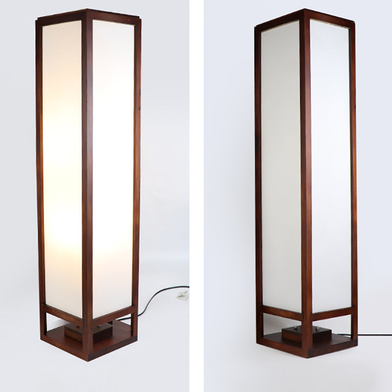Traditional Chinese Rectangular Parchment Wood 1-Light Floor Lamp for Entertainment Rooms