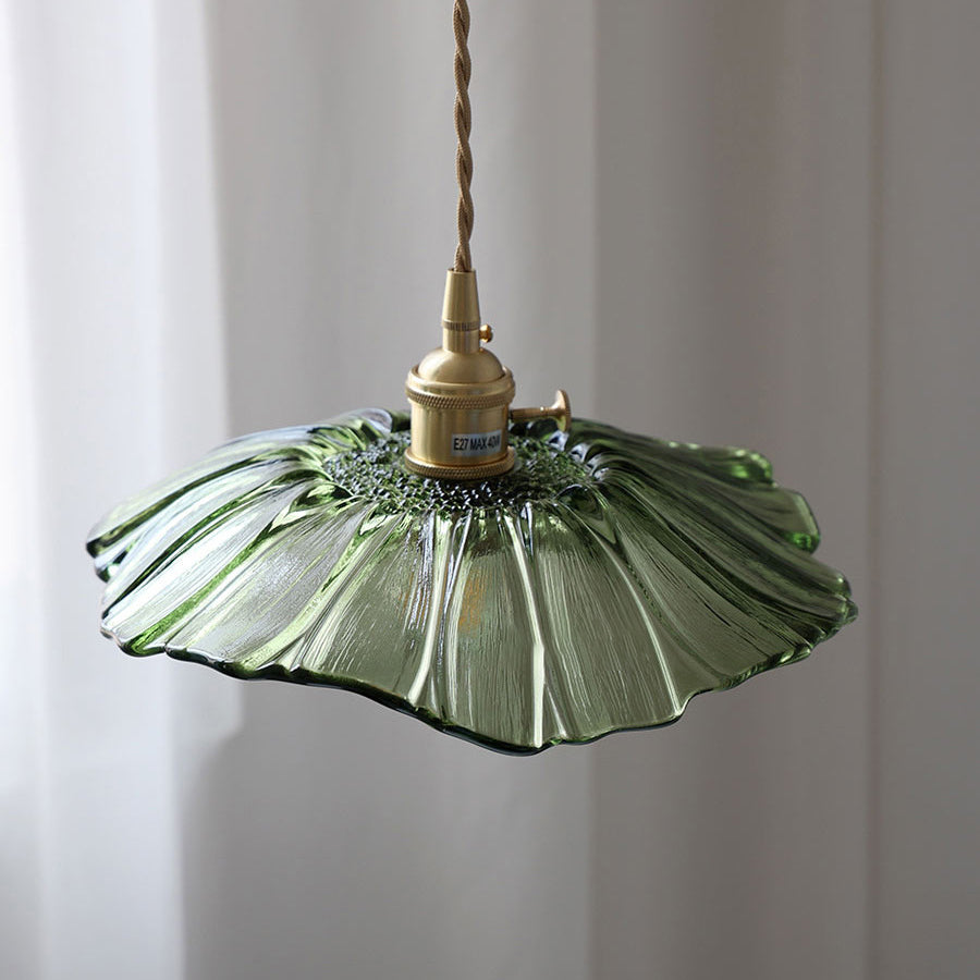 Modern Art Deco Sunflower Copper Glass Pendant Light - Living Room Essential