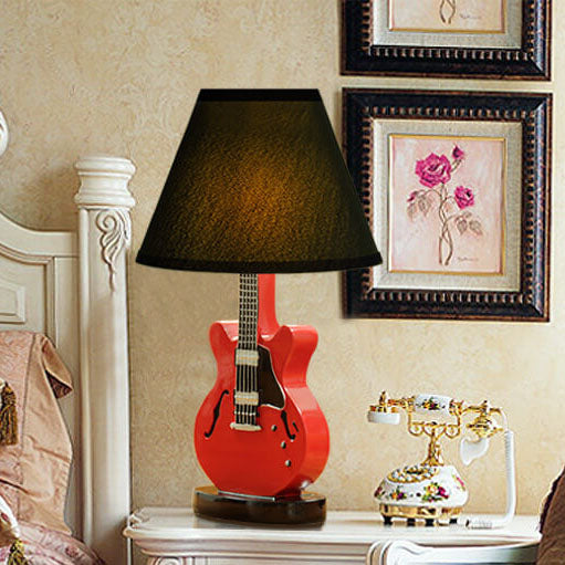 Cartoon Creative Fabric Shade Guitar 1-Light Table Lamp, Unique Children's Bedroom Lighting, Musical Theme Décor, Fun Nursery Lamps, Playful Home Office Lighting, Kid-Friendly Table Lamps, Stylish Modern Lamp for Music Lovers, Vibrant Decorative Lighting