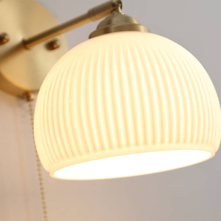 Contemporary Nordic Striped White Glass Brass Wall Sconce Lamp for Bedroom
