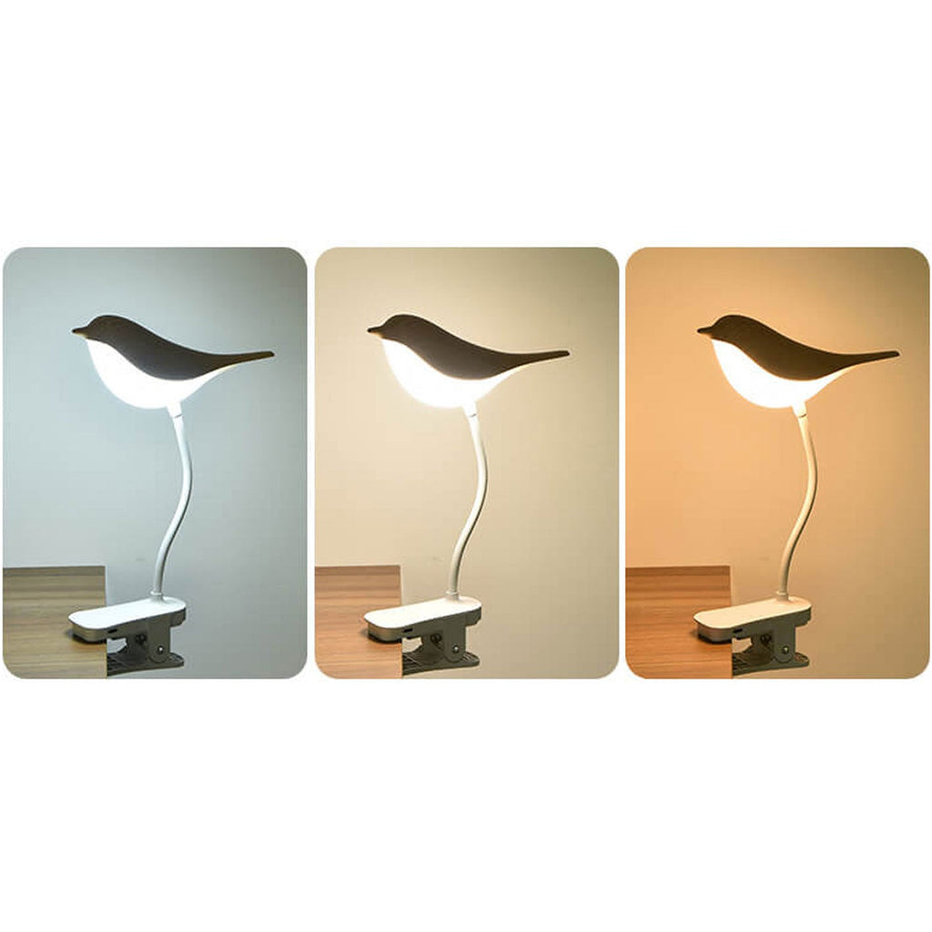 Nordic Creative Bird Clip USB Charging LED Night Light Table Lamp Decorative Bedside Lamp Brightness Adjustable Portable Design Cute Bird Shape for Kids Room Nursery Bedroom Home Office Lighting Gift Idea